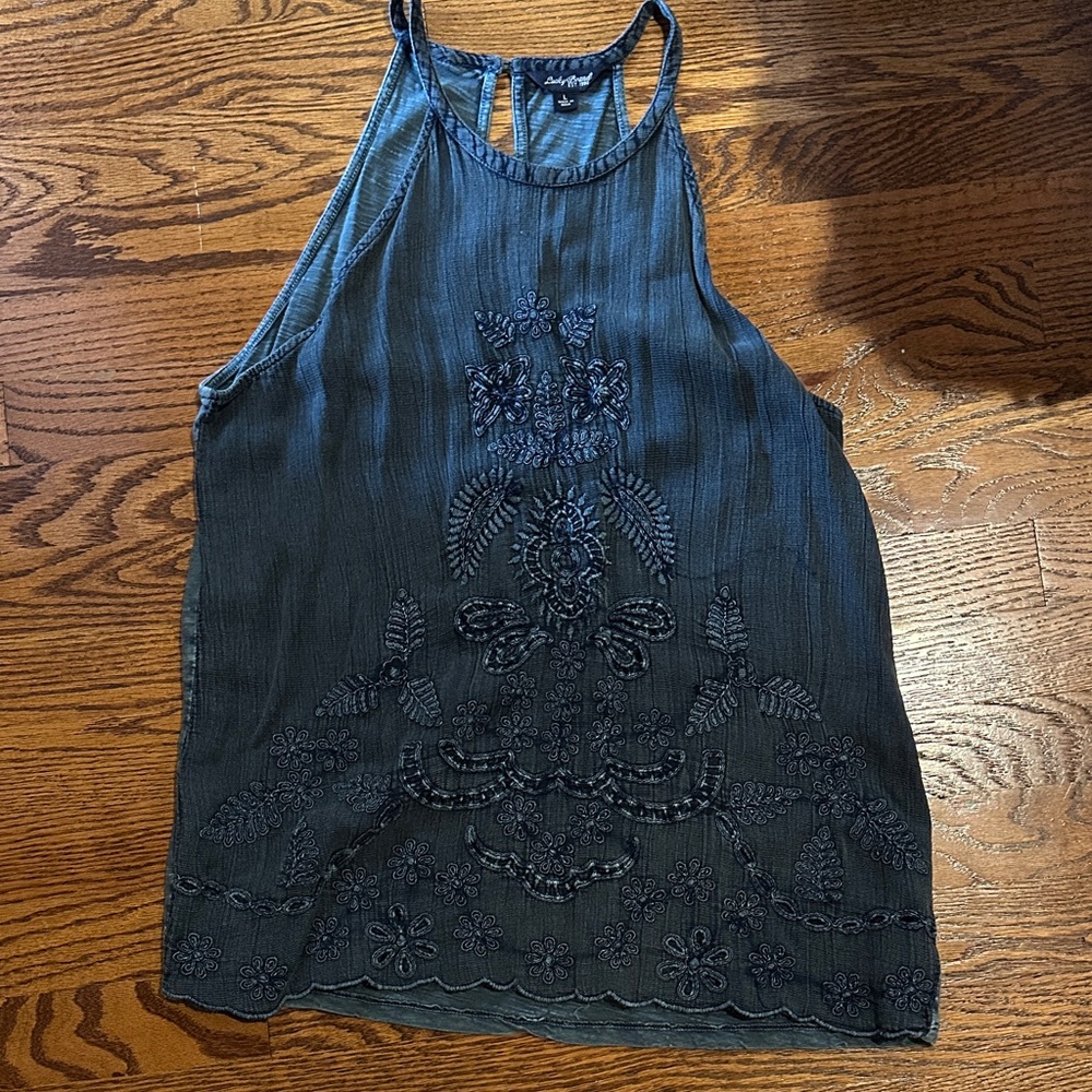 Lucky Brand Dark Blue Embroidered Tank Top